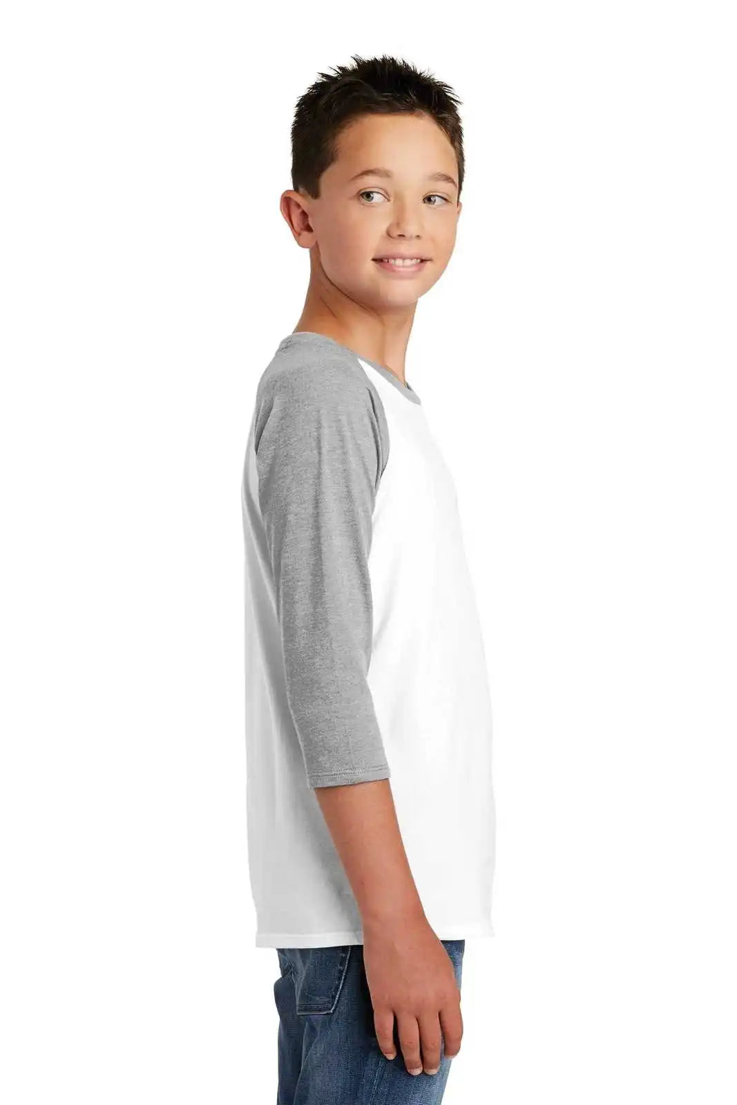 District Dt6210y Youth Very Important Tee 3/4-sleeve - Light Heather Gray White