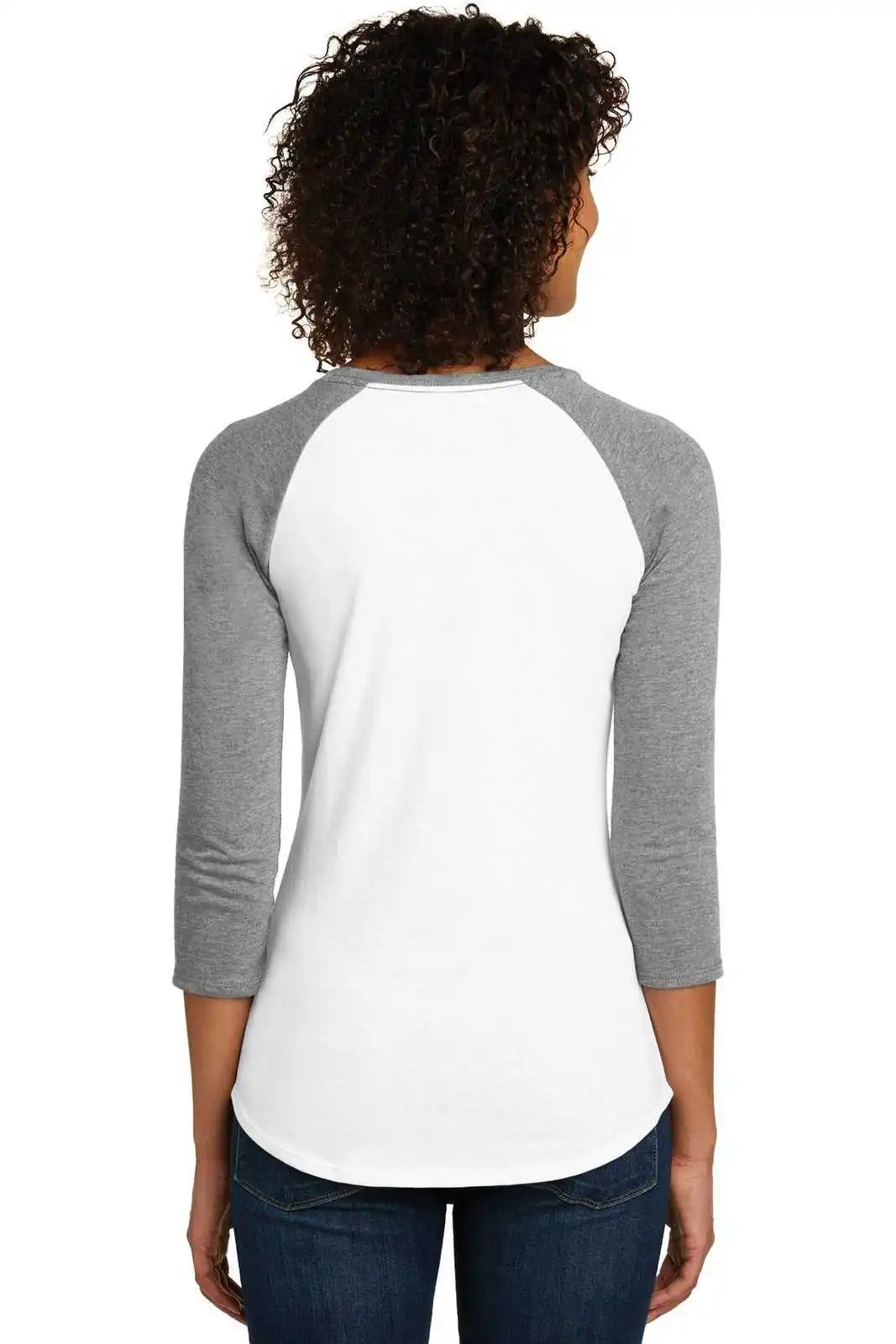 District Dt6211 Women’s Fitted Very Important Tee 3/4-sleeve Raglan - Light Heather Gray White