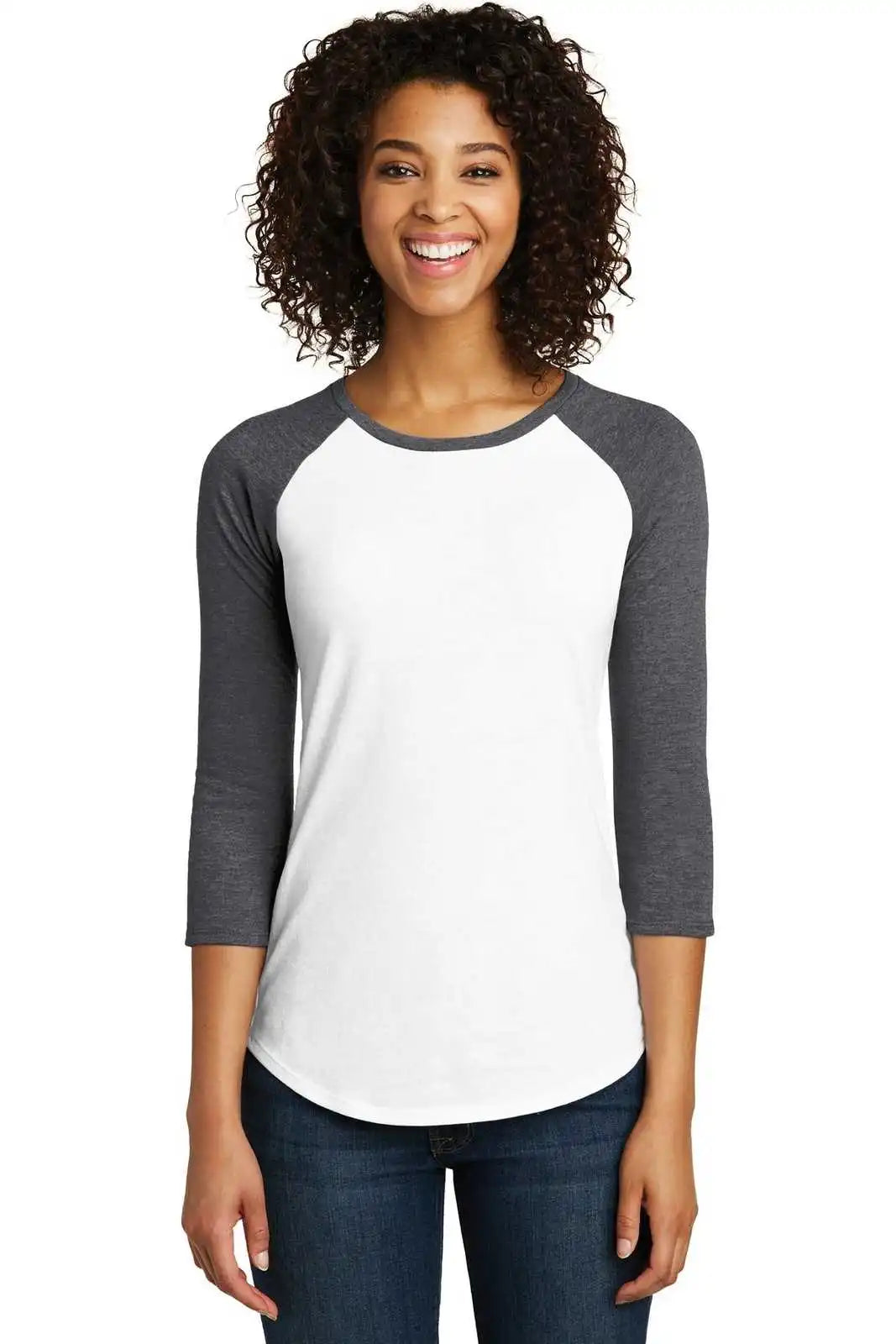 District Dt6211 Women’s Fitted Very Important Tee 3/4-sleeve Raglan - Heathered Charcoal White