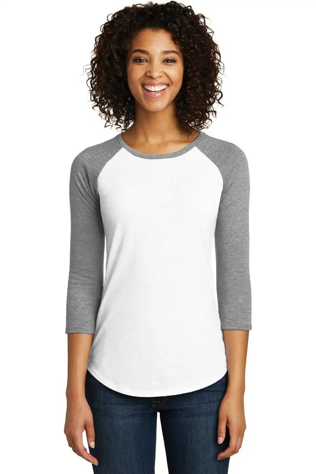 District Dt6211 Women’s Fitted Very Important Tee 3/4-sleeve Raglan - Light Heather Gray White