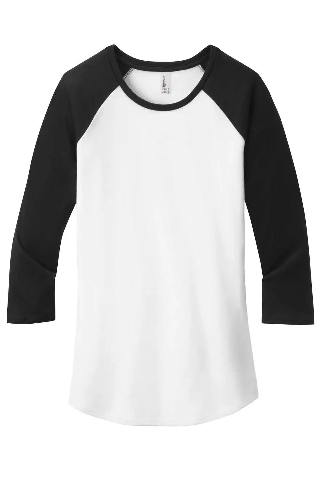 District Dt6211 Women’s Fitted Very Important Tee 3/4-sleeve Raglan - Black White