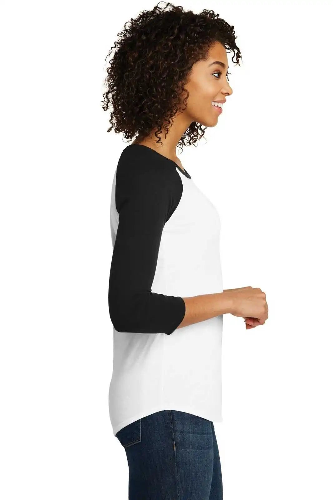 District Dt6211 Women’s Fitted Very Important Tee 3/4-sleeve Raglan - Black White