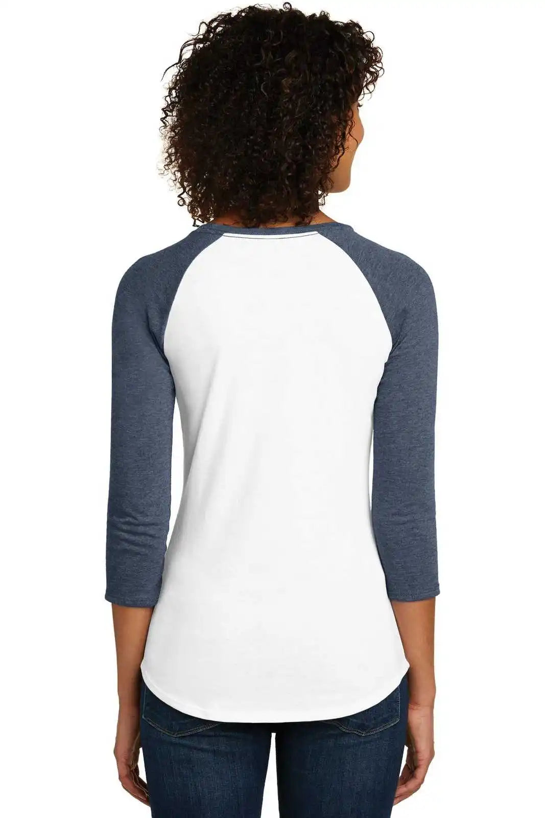 District Dt6211 Women’s Fitted Very Important Tee 3/4-sleeve Raglan - Heathered Navy White