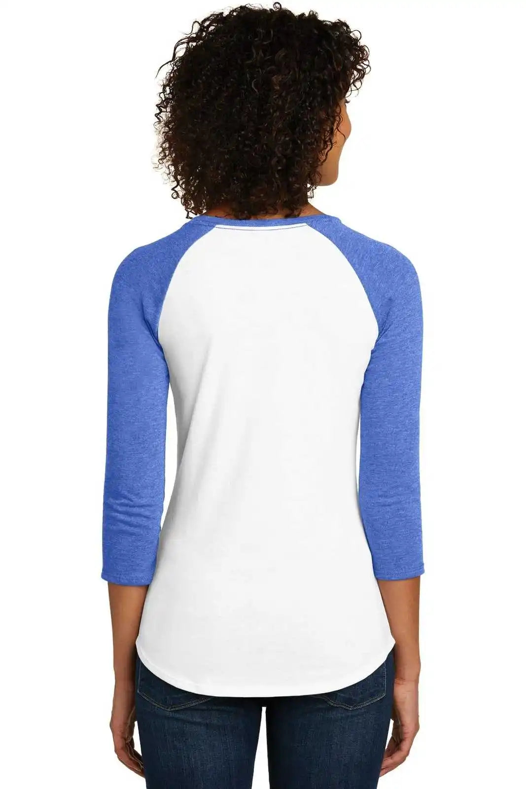 District Dt6211 Women’s Fitted Very Important Tee 3/4-sleeve Raglan - Royal Frost White