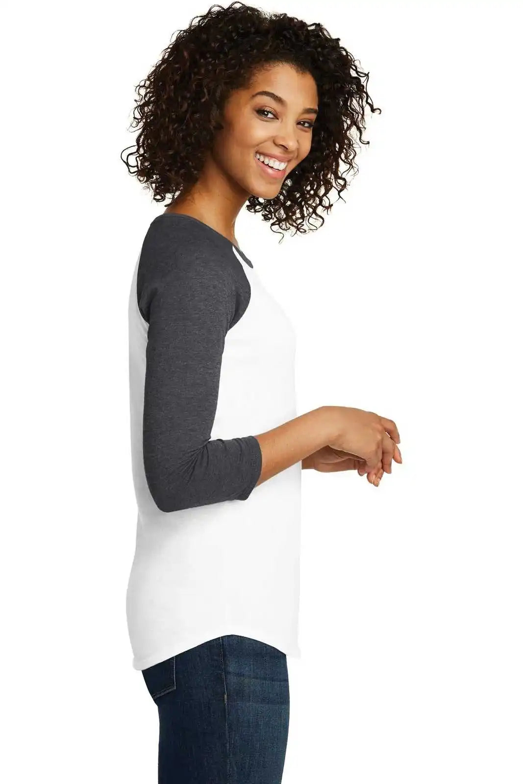 District Dt6211 Women’s Fitted Very Important Tee 3/4-sleeve Raglan - Heathered Charcoal White