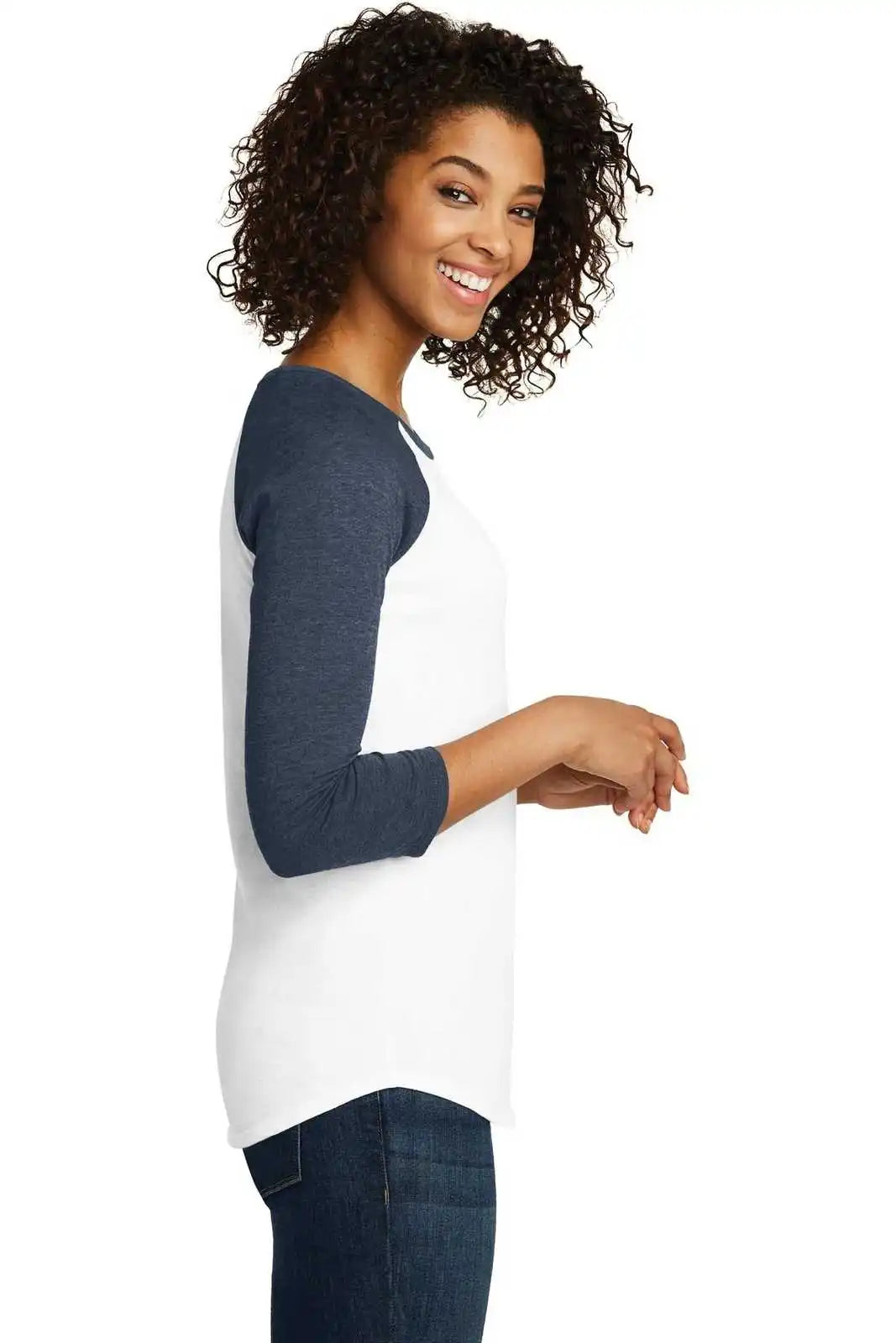 District Dt6211 Women’s Fitted Very Important Tee 3/4-sleeve Raglan - Heathered Navy White