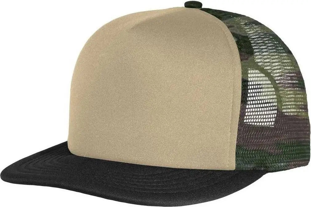 District Dt624 Flat Bill Snapback Trucker Cap - Military Camo - Muti-color / one Size Fits Most