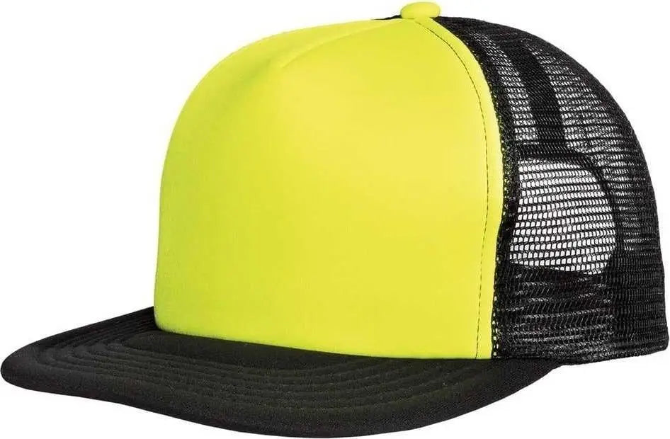 District Dt624 Flat Bill Snapback Trucker Cap - Neon Yellow - one Size Fits Most