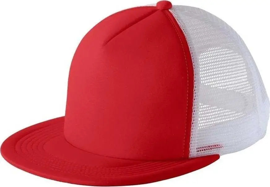 District Dt624 Flat Bill Snapback Trucker Cap - New Red - one Size Fits Most