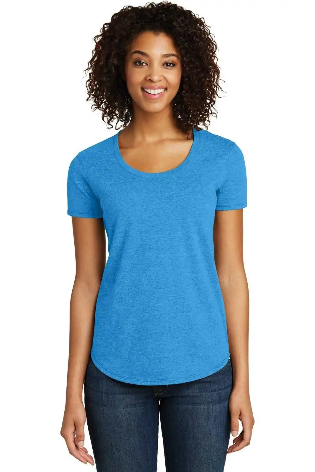 District Dt6401 Women’s Fitted Very Important Tee Scoop Neck - Heathered Bright Turquoise