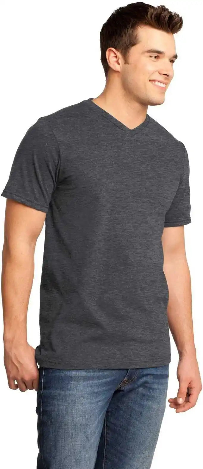 District Dt6500 Very Important Tee v Neck Heathered Charcoal