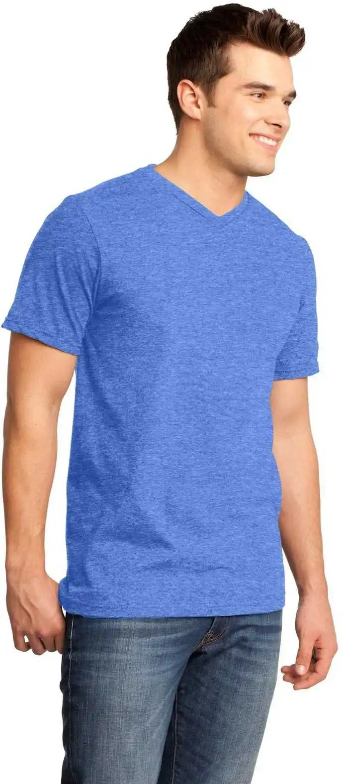 District Dt6500 Very Important Tee v Neck Heathered Royal