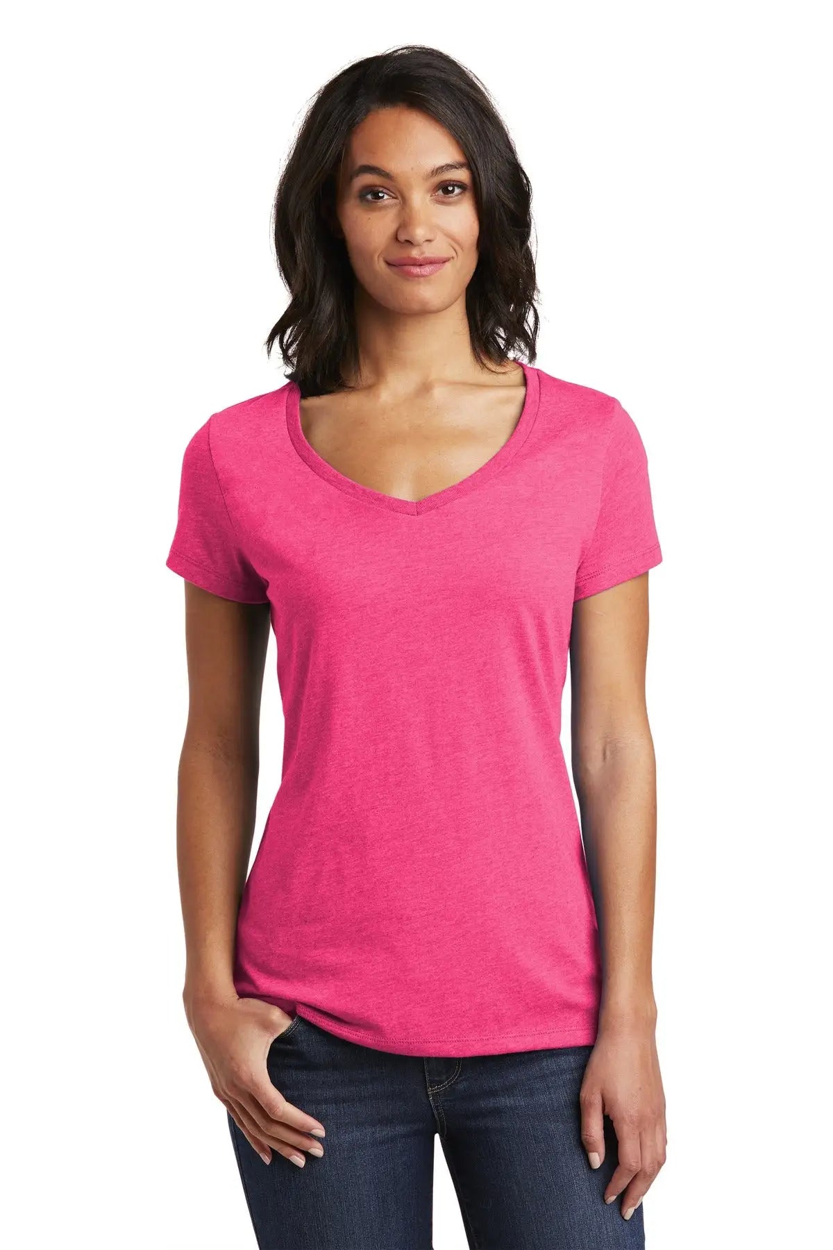 District Dt6503 Women’s Very Important Tee V-neck - Fuchsia Frost