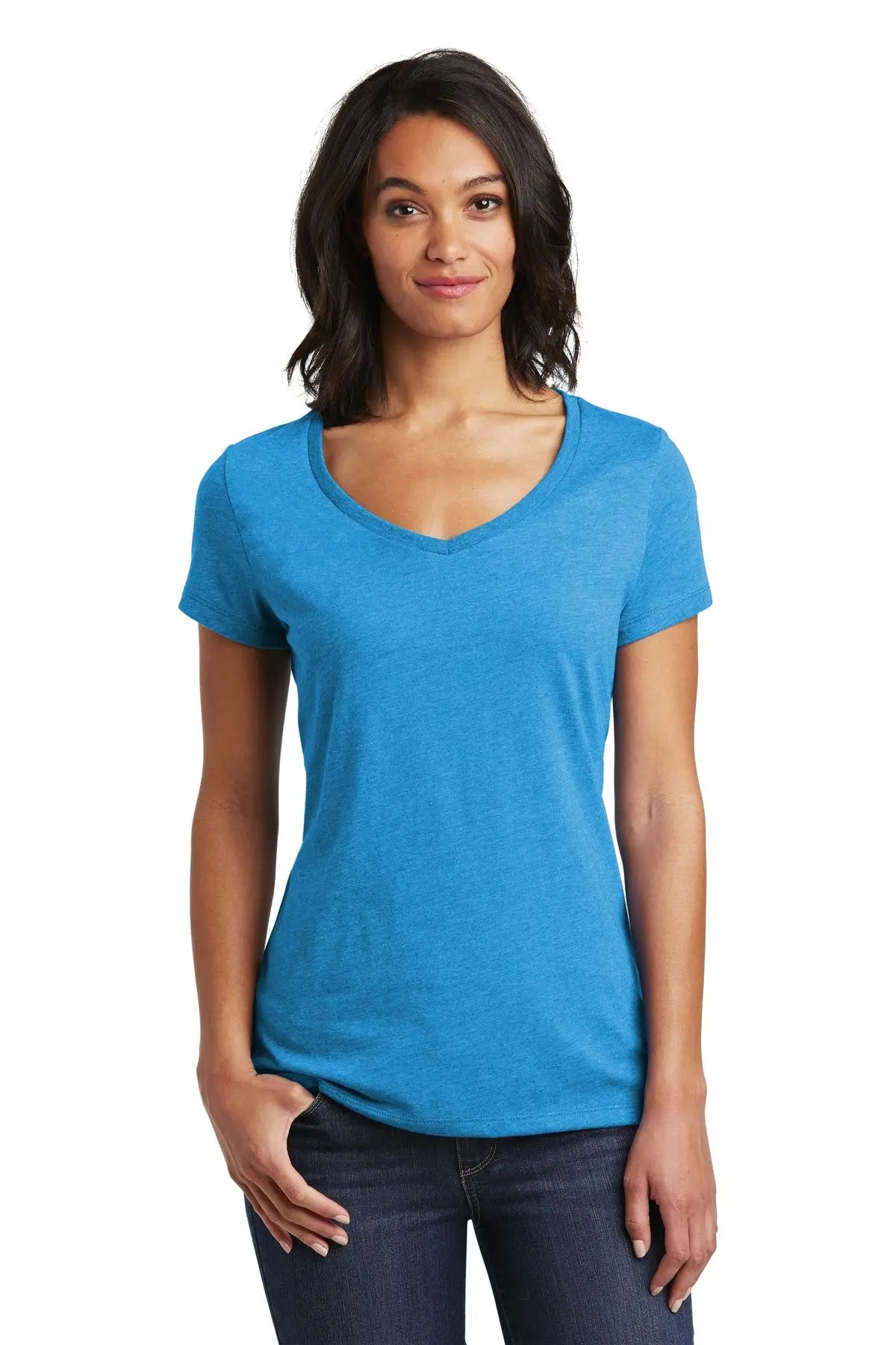 District Dt6503 Women’s Very Important Tee V-neck - Heathered Bright Turquoise - Ladies Xs