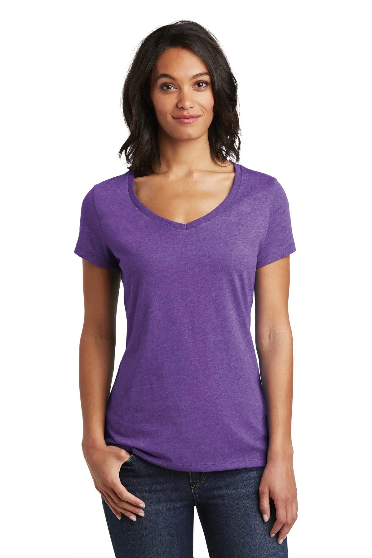 District Dt6503 Women’s Very Important Tee V-neck - Heathered Purple - Ladies Xs
