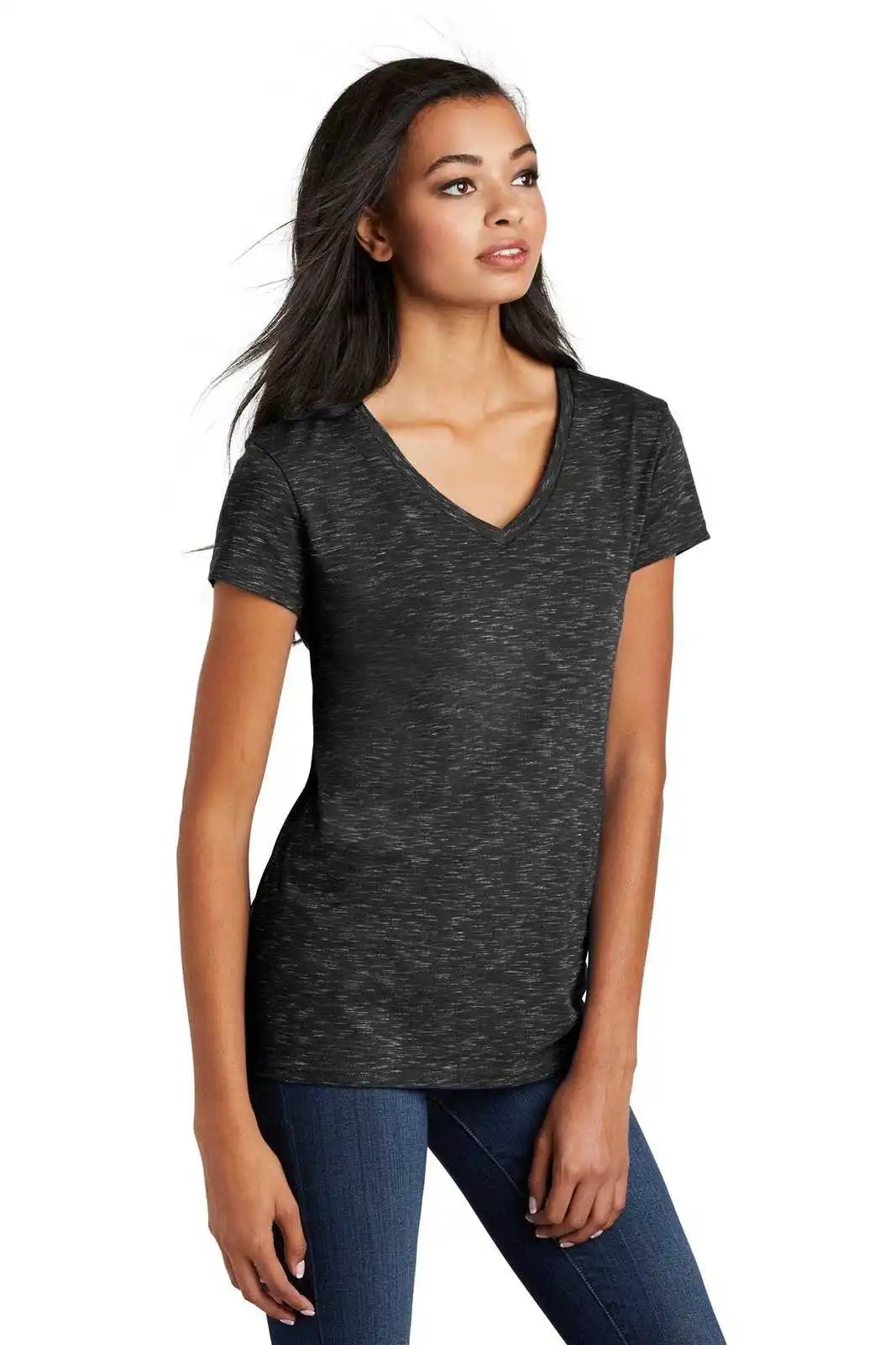 District Dt664 Women’s Medal V-neck Tee - Black