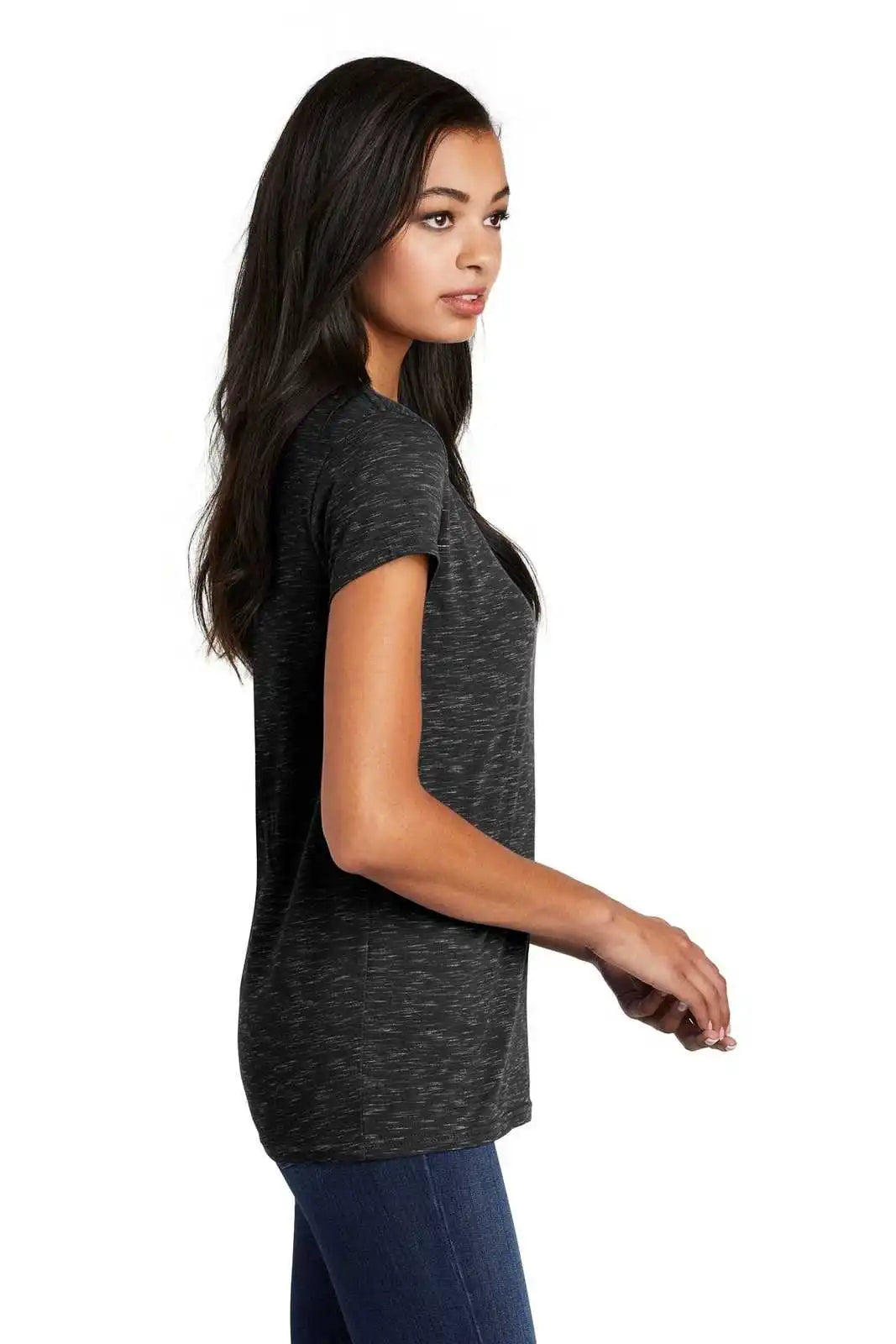 District Dt664 Women’s Medal V-neck Tee - Black