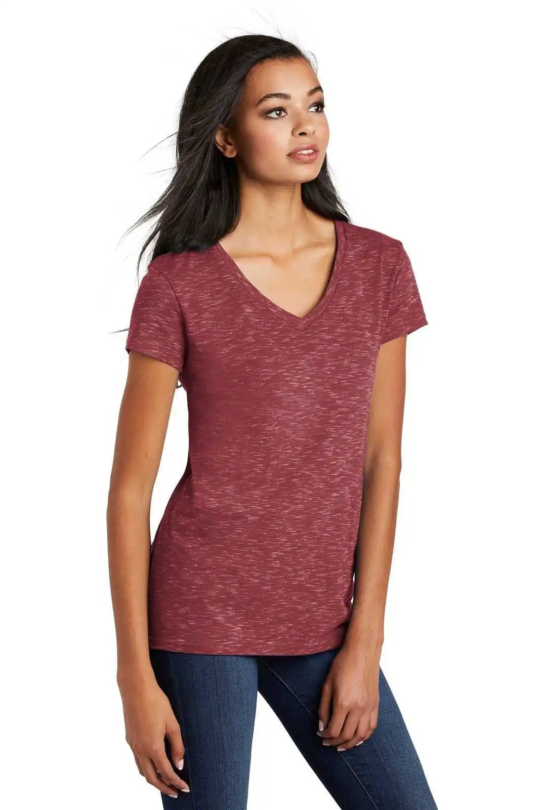 District Dt664 Women’s Medal V-neck Tee - Cardinal