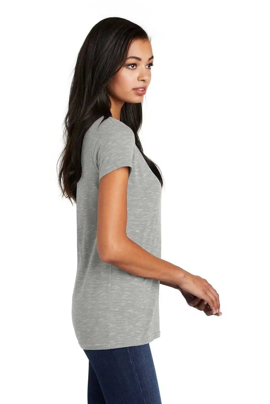 District Dt664 Women’s Medal V-neck Tee - Light Gray