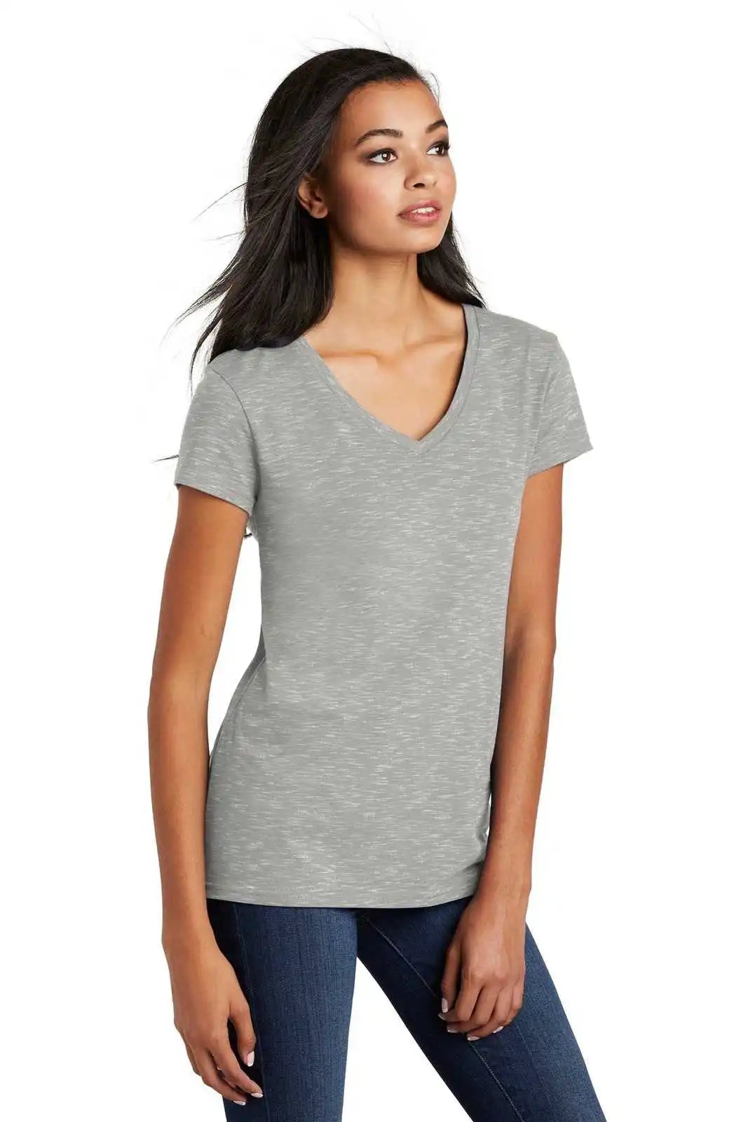 District Dt664 Women’s Medal V-neck Tee - Light Gray