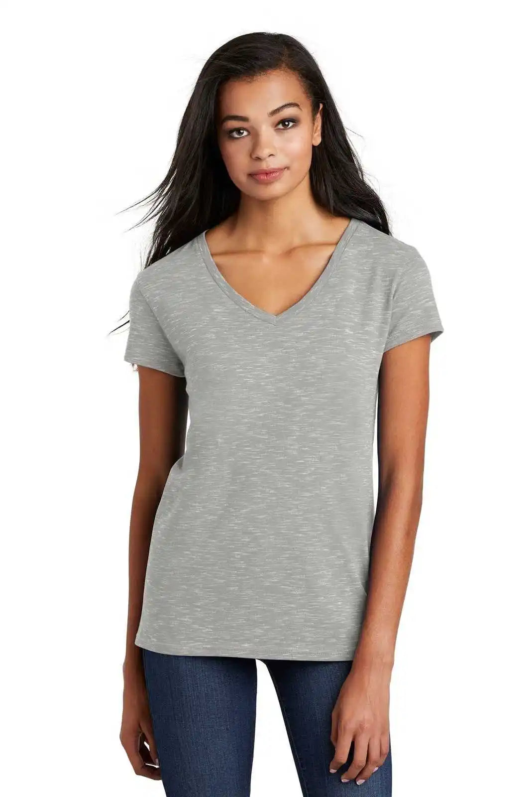 District Dt664 Women’s Medal V-neck Tee - Light Gray