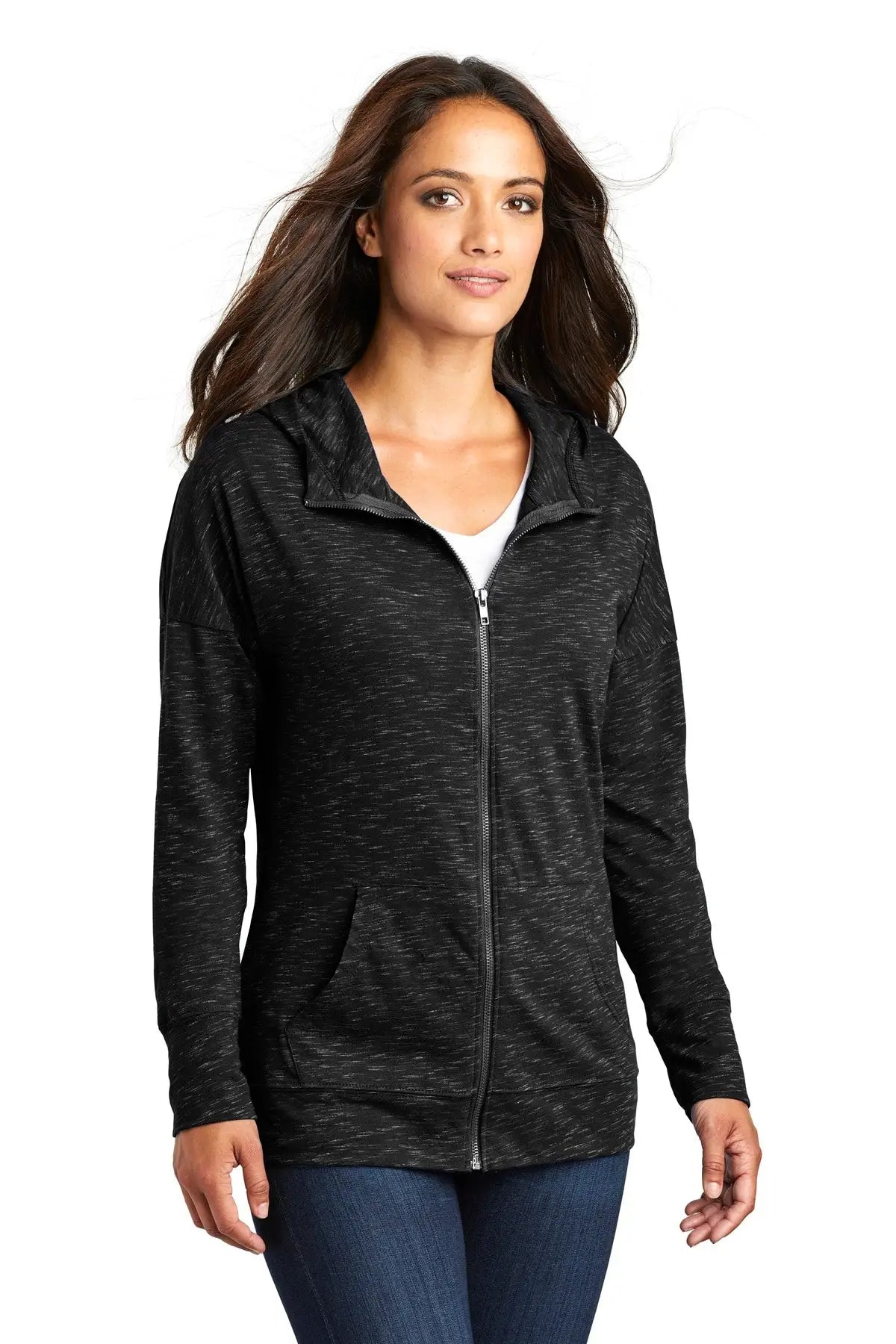 District Dt665 Women’s Medal Full-zip Hoodie - Black