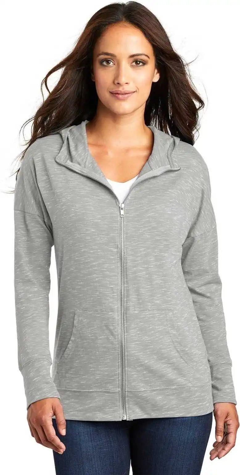 District Dt665 Women’s Medal Full Zip Hoodie Light Gray