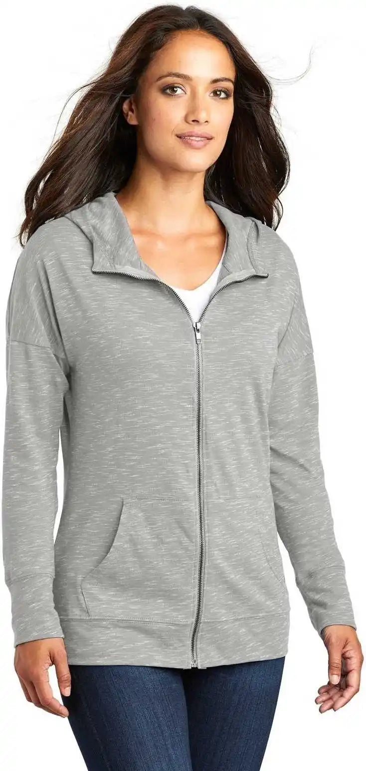District Dt665 Women’s Medal Full Zip Hoodie Light Gray