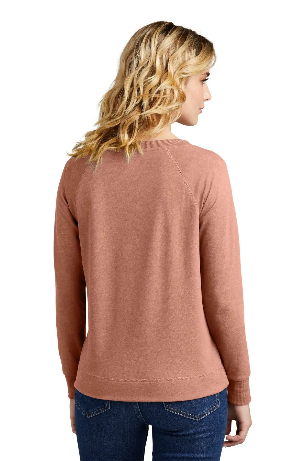 District Dt672 Women’s Featherweight French Terry Long Sleeve Crewneck - Nostalgia Rose Heather