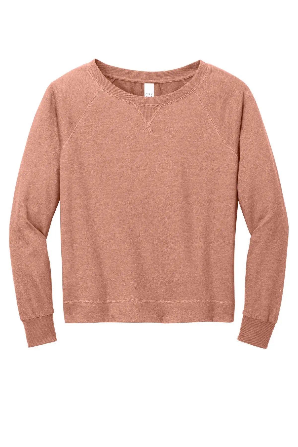 District Dt672 Women’s Featherweight French Terry Long Sleeve Crewneck - Nostalgia Rose Heather