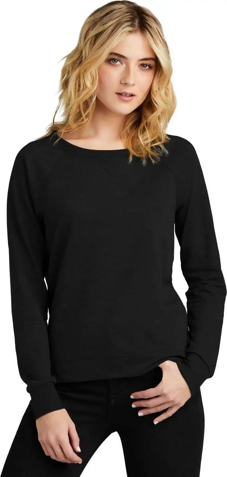 District Dt672 Women’s Featherweight French Terry Long Sleeve Crewneck - Black