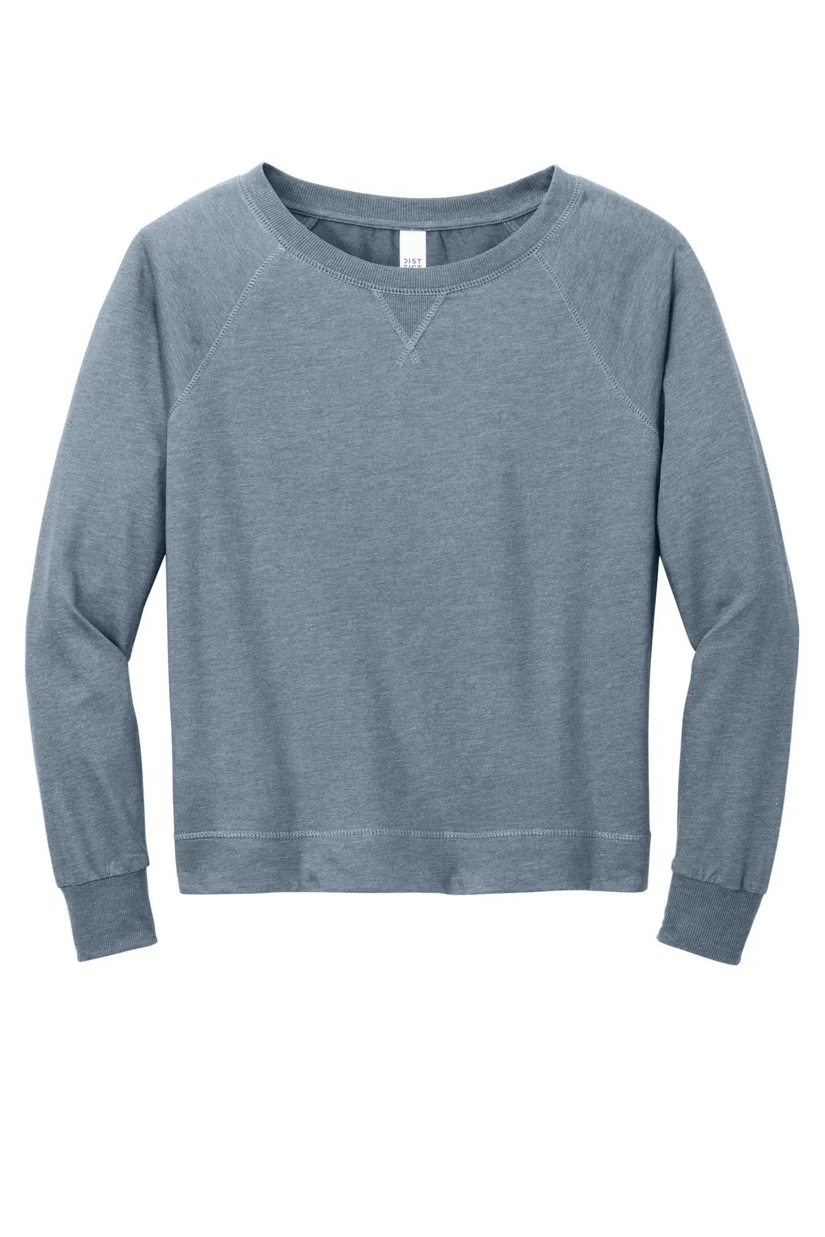 District Dt672 Women’s Featherweight French Terry Long Sleeve Crewneck - Flint Blue Heather