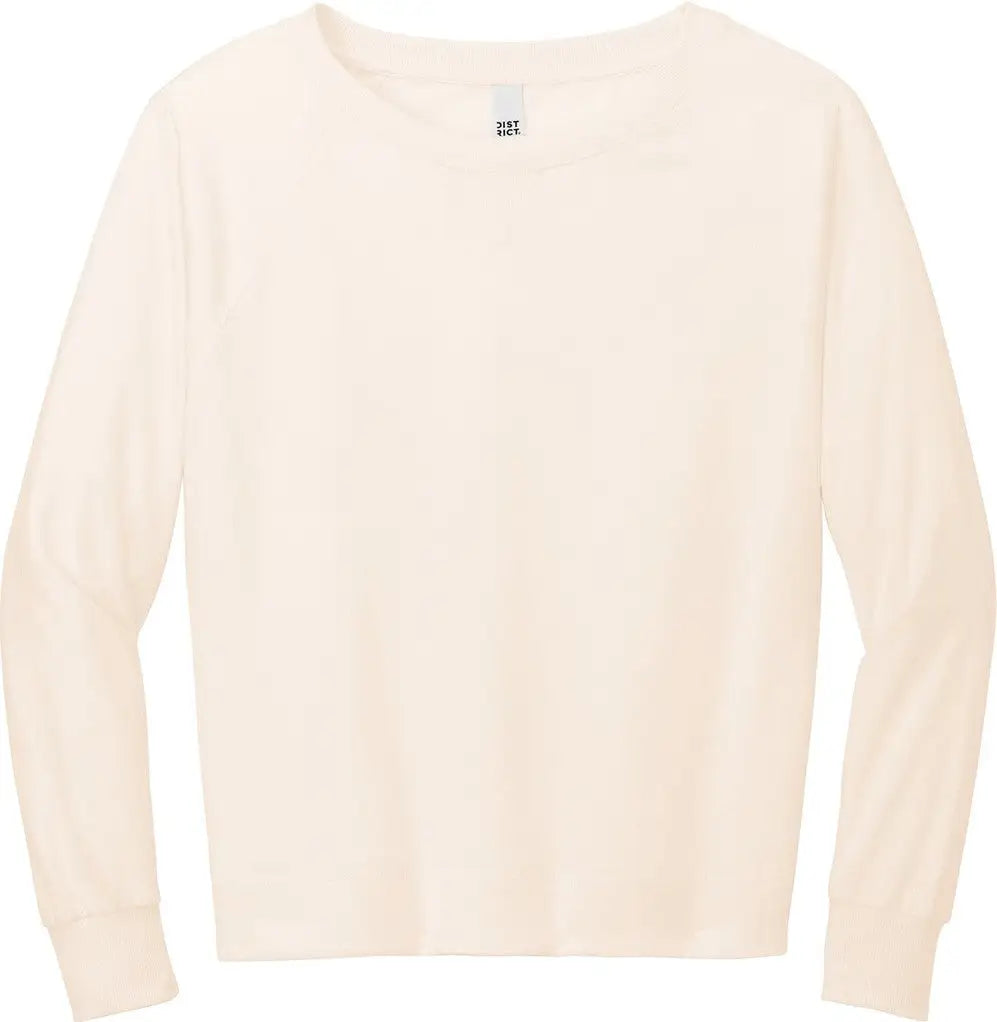 District Dt672 Women’s Featherweight French Terry Long Sleeve Crewneck - Gardenia