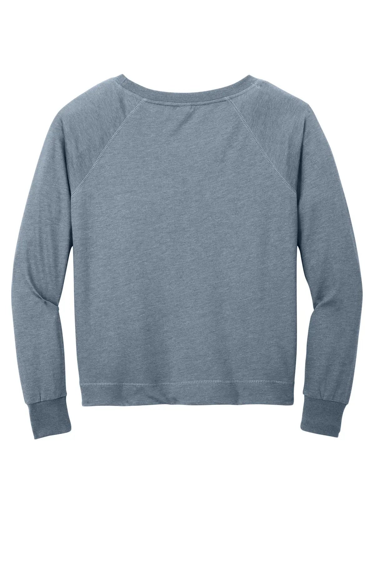 District Dt672 Women’s Featherweight French Terry Long Sleeve Crewneck - Flint Blue Heather - Ladies Xs