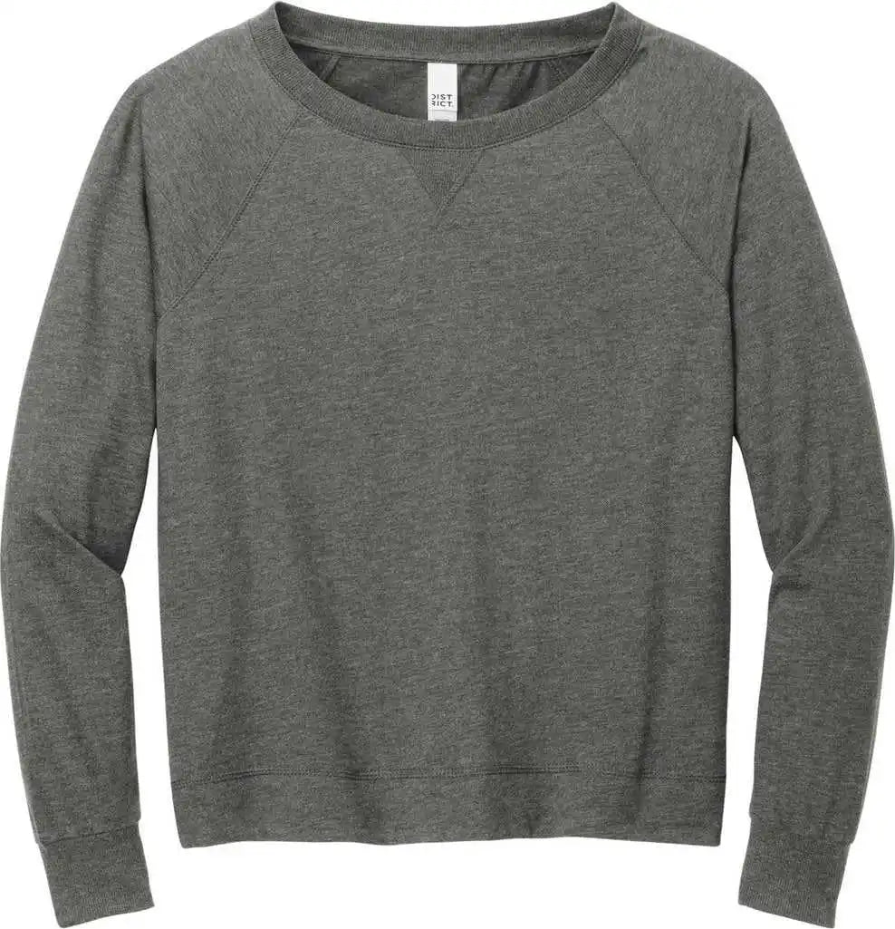 District Dt672 Women’s Featherweight French Terry Long Sleeve Crewneck - Washedcoal