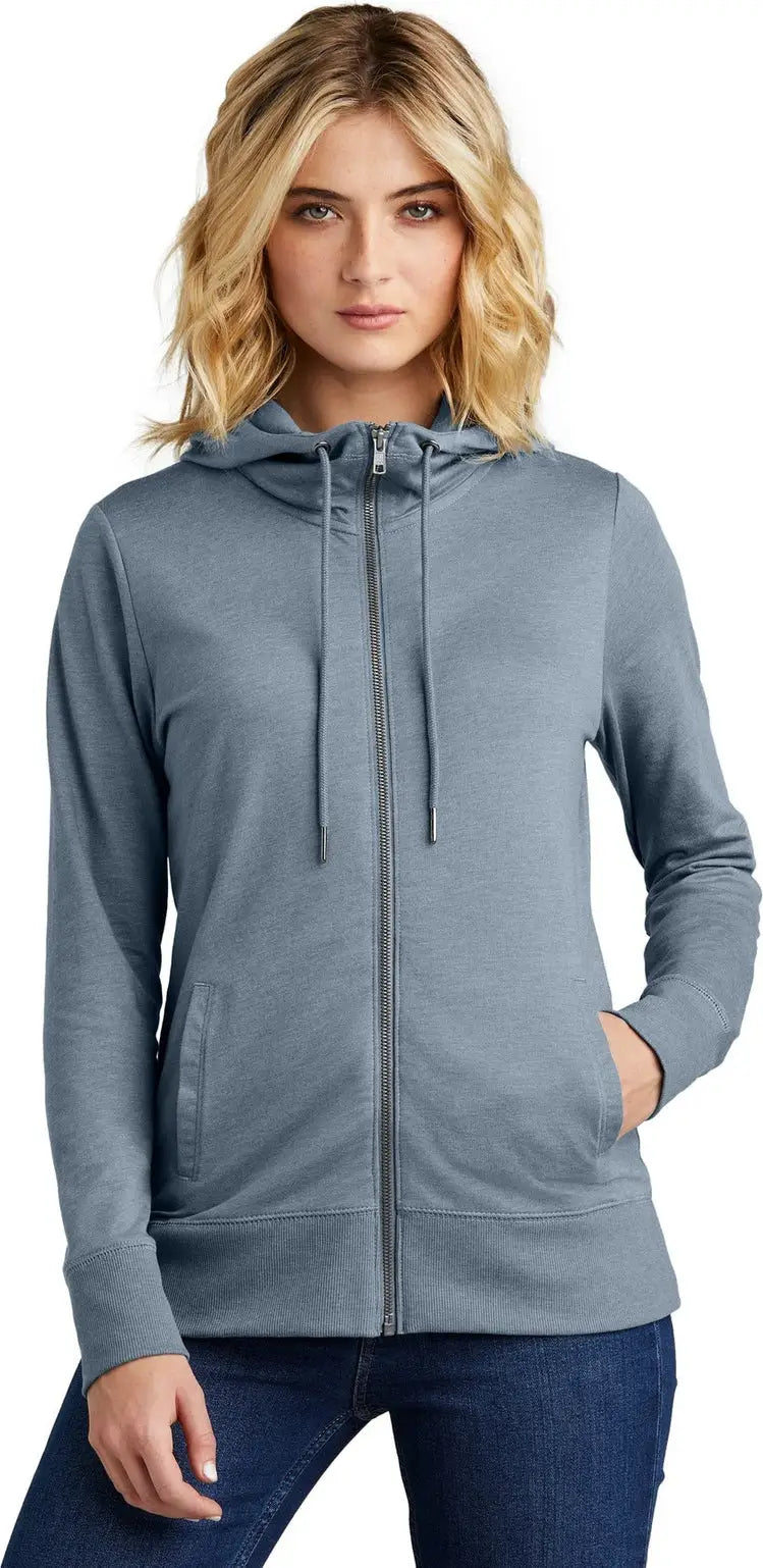 District Dt673 Women’s Featherweight French Terry Full-zip Hoodie - Flint Blue Heather - Ladies Xs