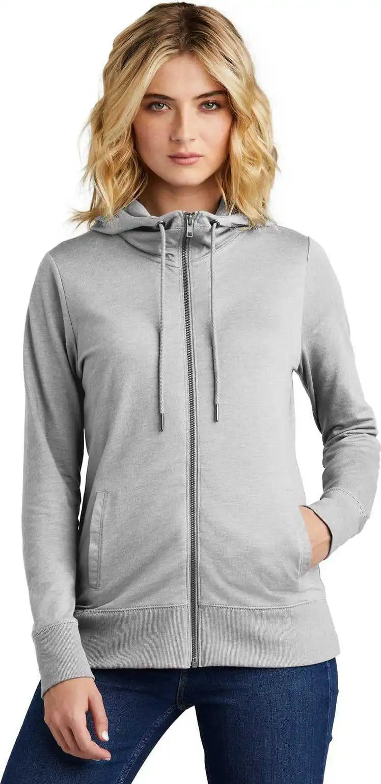 District Dt673 Women’s Featherweight French Terry Full-zip Hoodie - Light Heather Grey