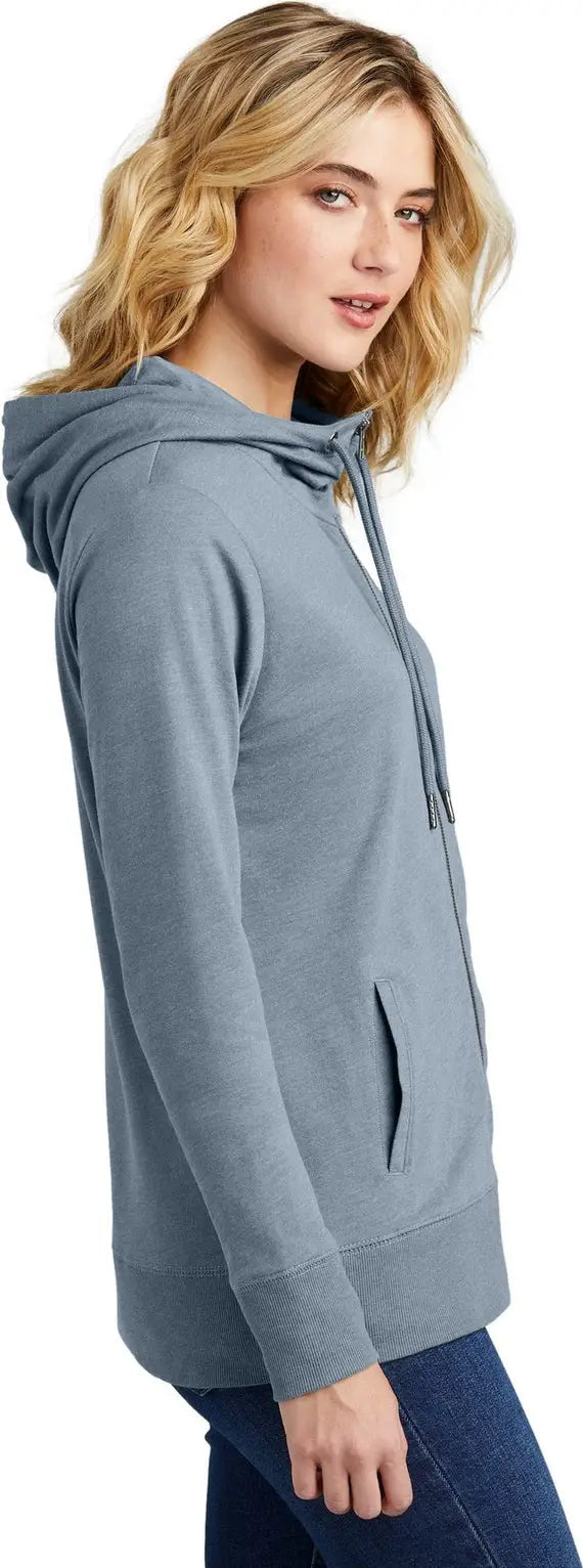 District Dt673 Women’s Featherweight French Terry Full-zip Hoodie - Flint Blue Heather