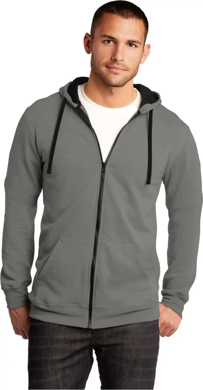 District Dt800 the Concert Fleece Full-zip Hoodie - Grey