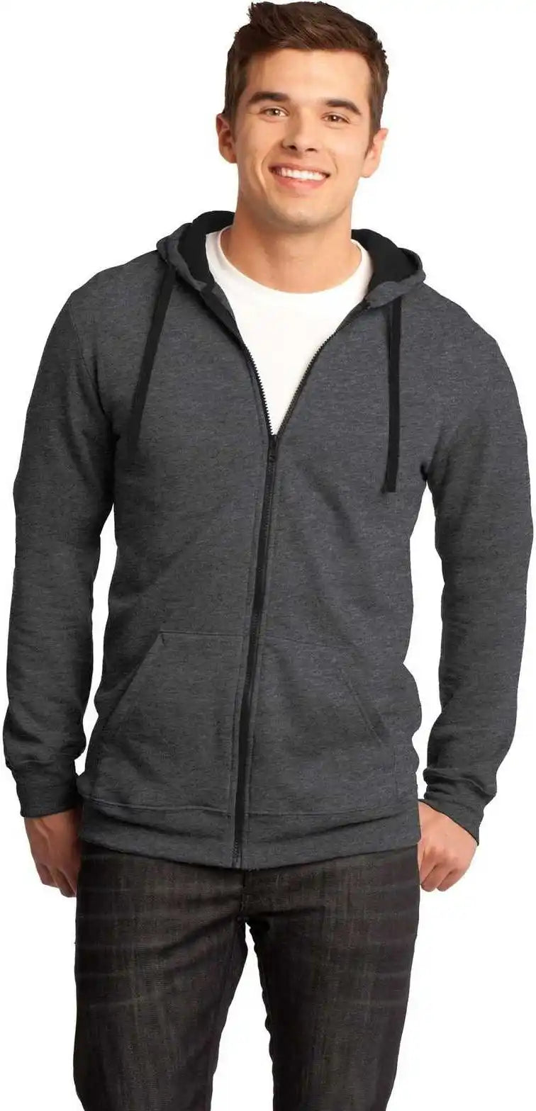 District Dt800 the Concert Fleece Full Zip Hoodie Heathered Charcoal