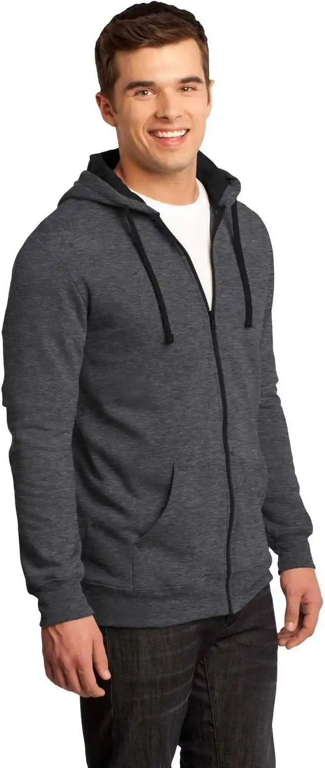 District Dt800 the Concert Fleece Full Zip Hoodie Heathered Charcoal