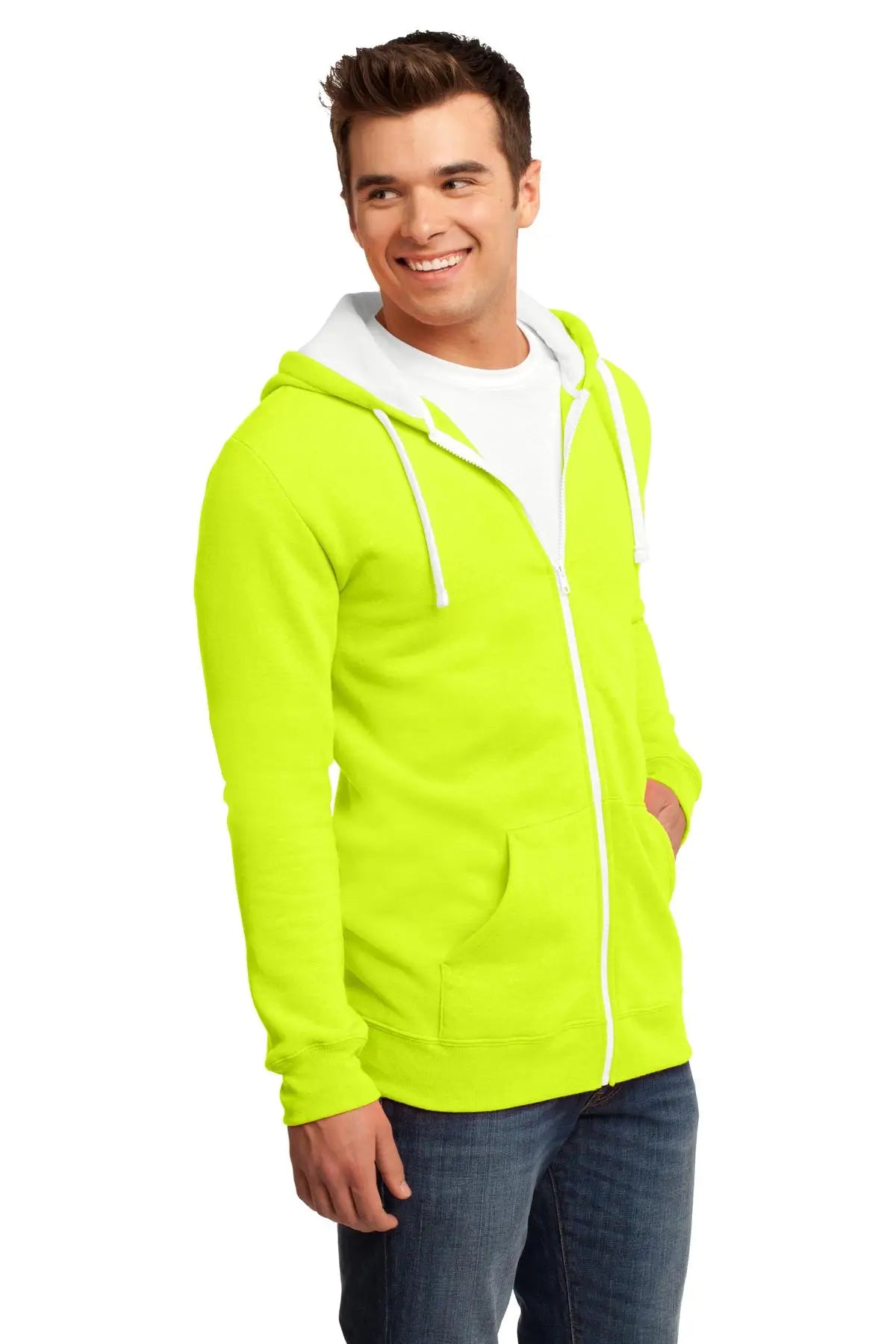 District Dt800 the Concert Fleece Full-zip Hoodie - Neon Yellow