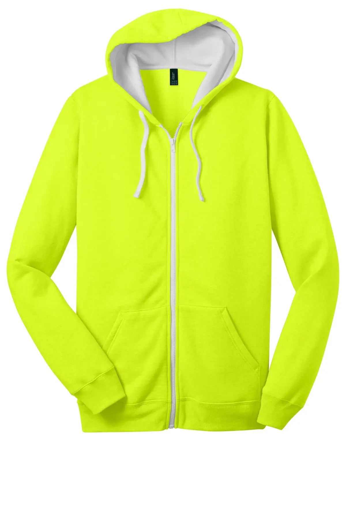 District Dt800 the Concert Fleece Full-zip Hoodie - Neon Yellow