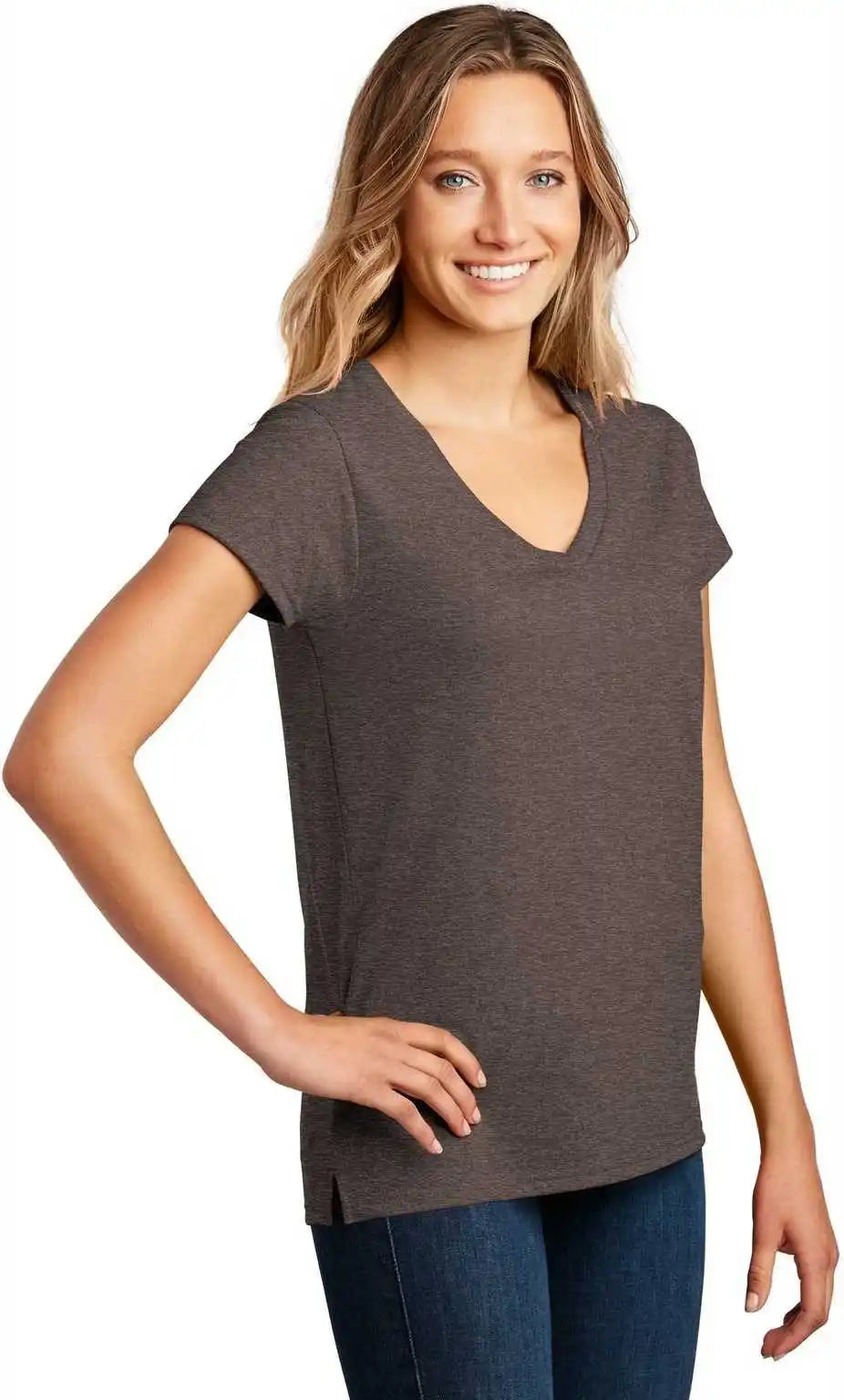 District Dt8001 Womens Re-tee V-neck - Deep Brown Heather