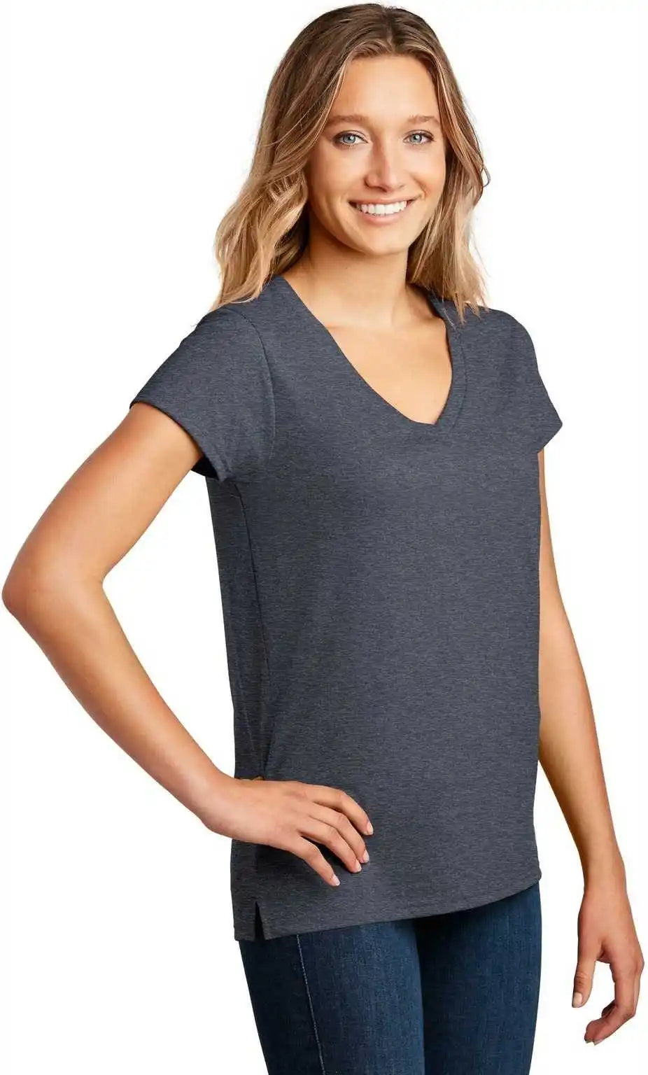 District Dt8001 Womens Re-tee V-neck - Heathered Navy