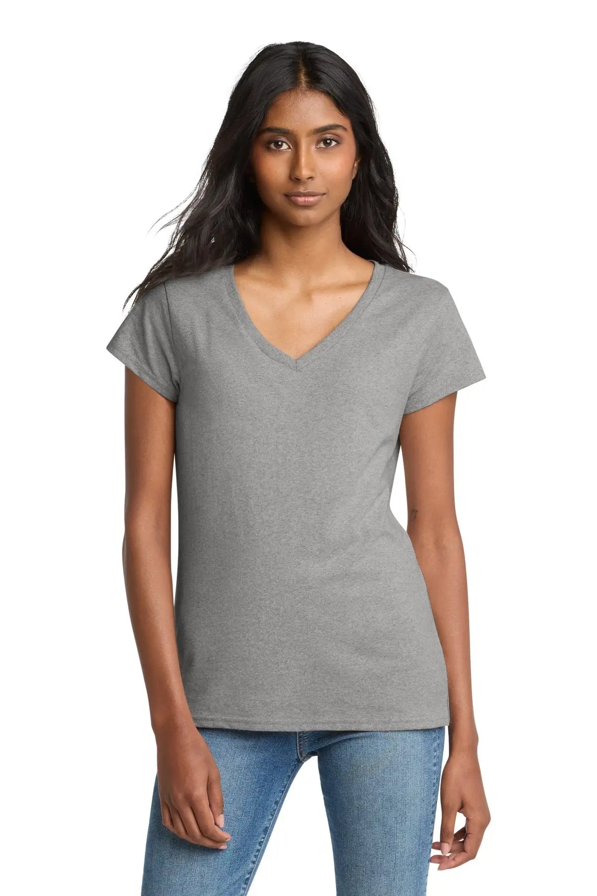 District Dt8001 Women’s Re-tee V-neck - Light Heather Gray