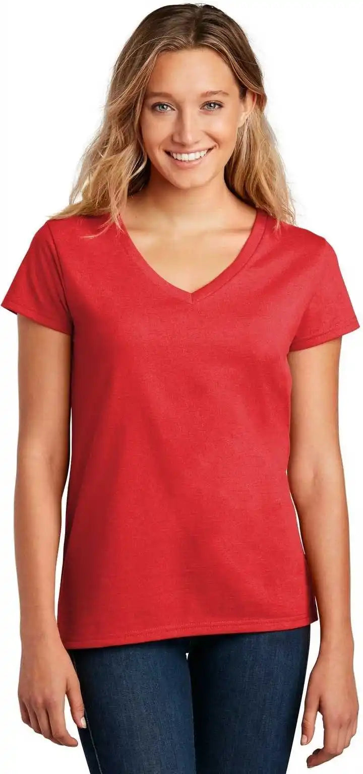 District Dt8001 Womens Re Tee v Neck Ruby Red