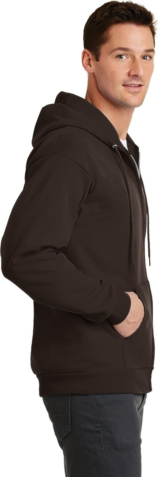 Dk Choc Brown Port & Co Core Fleece Full-Zip Hooded Sweatshirt. PC78ZH