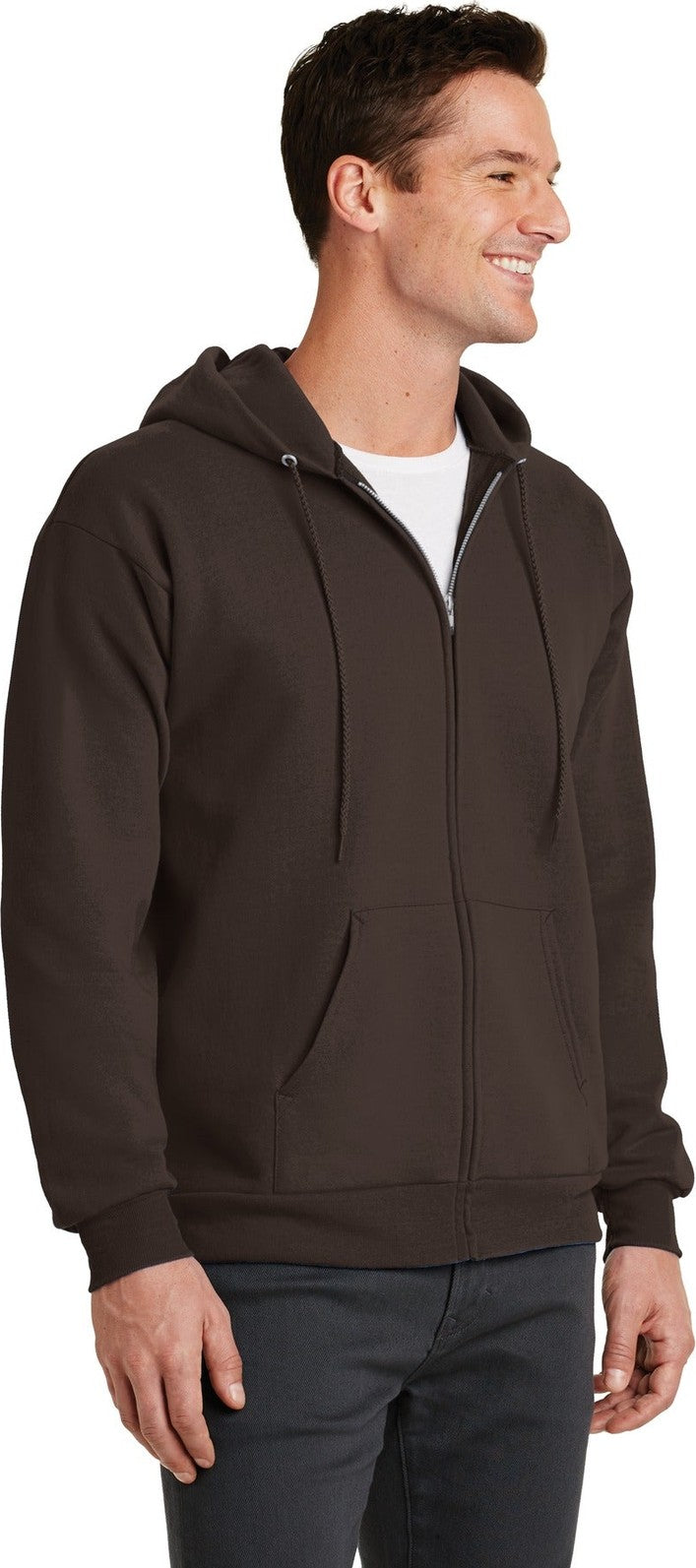Dk Choc Brown Port & Co Core Fleece Full-Zip Hooded Sweatshirt. PC78ZH