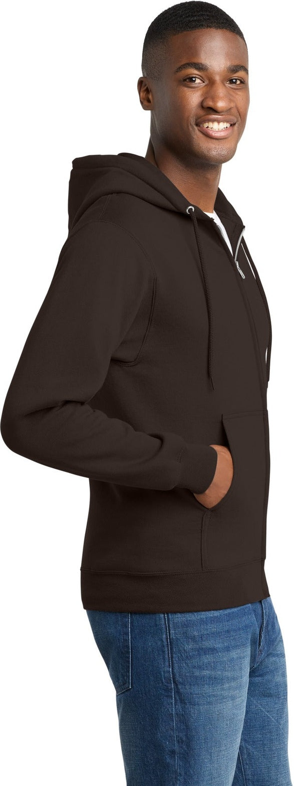 Dk Choc Brown Port & Co Core Fleece Full-Zip Hooded Sweatshirt. PC78ZH